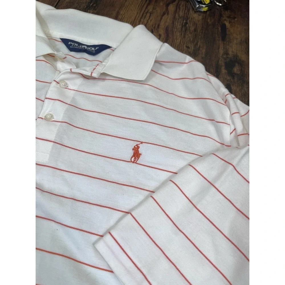 Polo Golf Ralph Lauren Mens XL White W/Orange Stripes Short Bandon Dunes Ad Pima